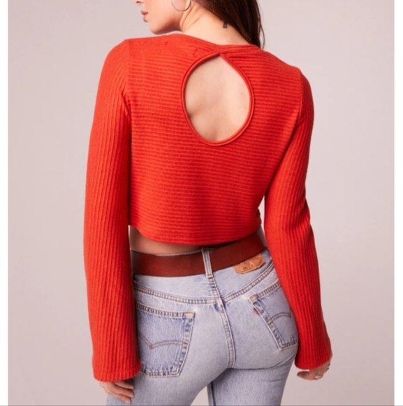 NWT Band of The Free Rust Long Bell Sleeve Cropped Ribbed Top Women's Size M - Picture 2 of 10